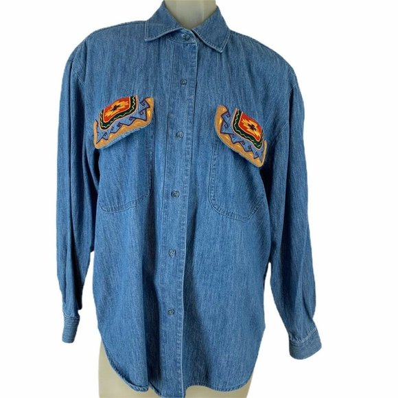 Hairston Roberson Camisa Women’s denim shirt southwestern  Vintage Size Small - Picture 2 of 7
